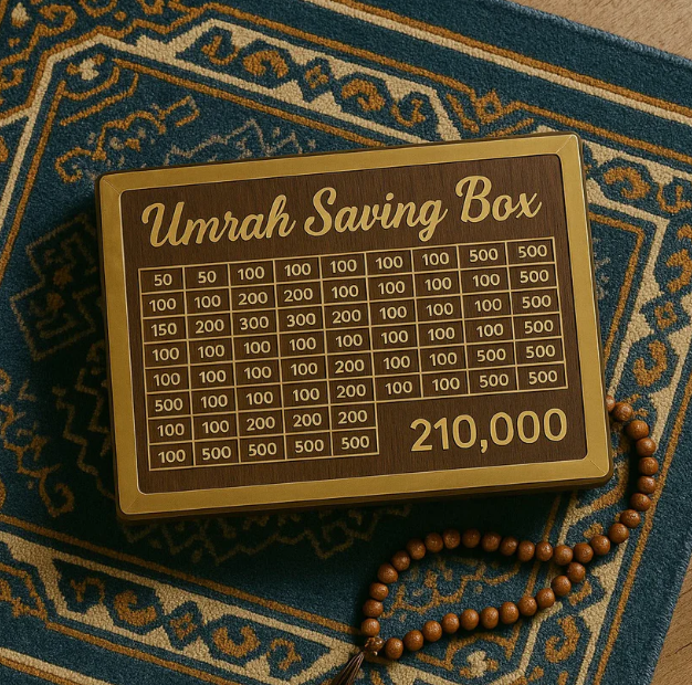 Golden Acrylic Umrah Saving Box | Wooden Islamic Money Bank